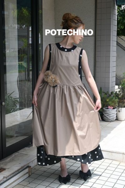 画像4: POTECHINO　ギャザーエプロン☆再入荷☆ (4)