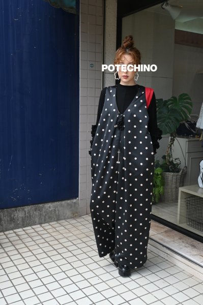 画像2: POTECHINO ドットサテンサロペット (2)